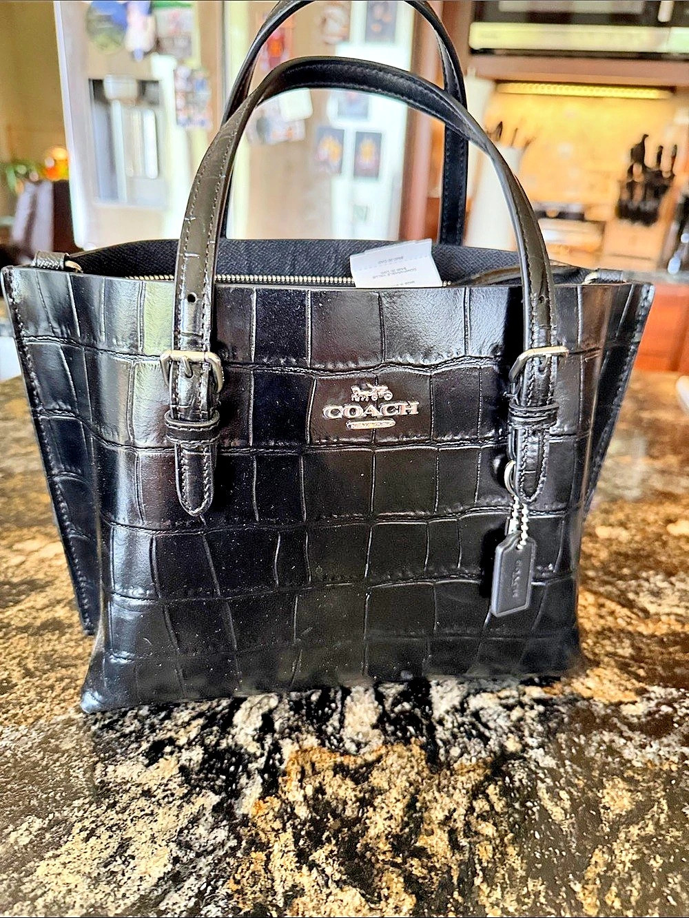 Coach Croc Mollie Tote 25 Croc-Embossed Black